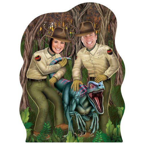 Beistle 49.25" x 37.25" Dinosaur Wranglers Photo Prop with Easel, Dino Themed Party Decorations, Photography Backdrop