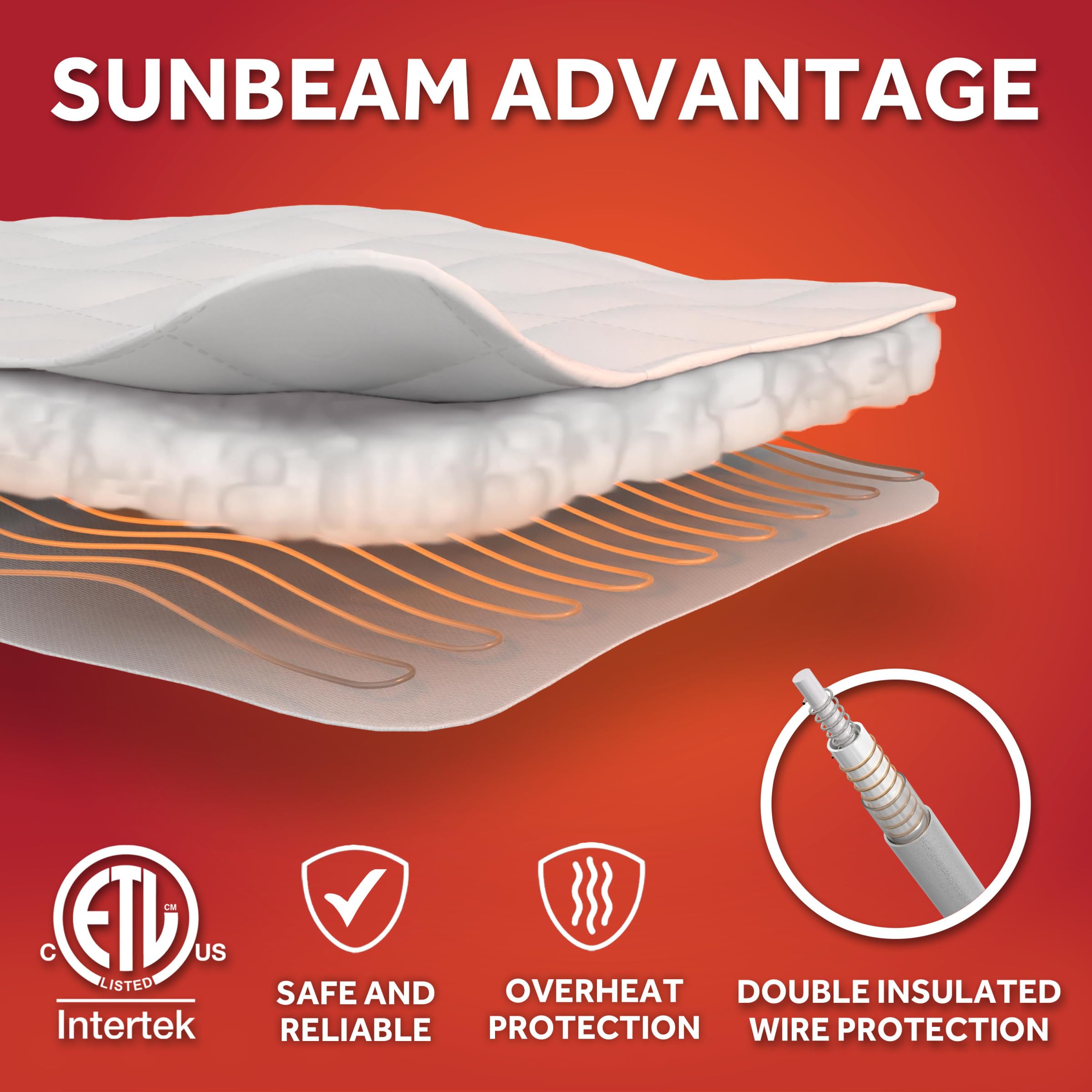 Sunbeam Restful Quilted Water Resistant Heated Mattress Pad - Twin