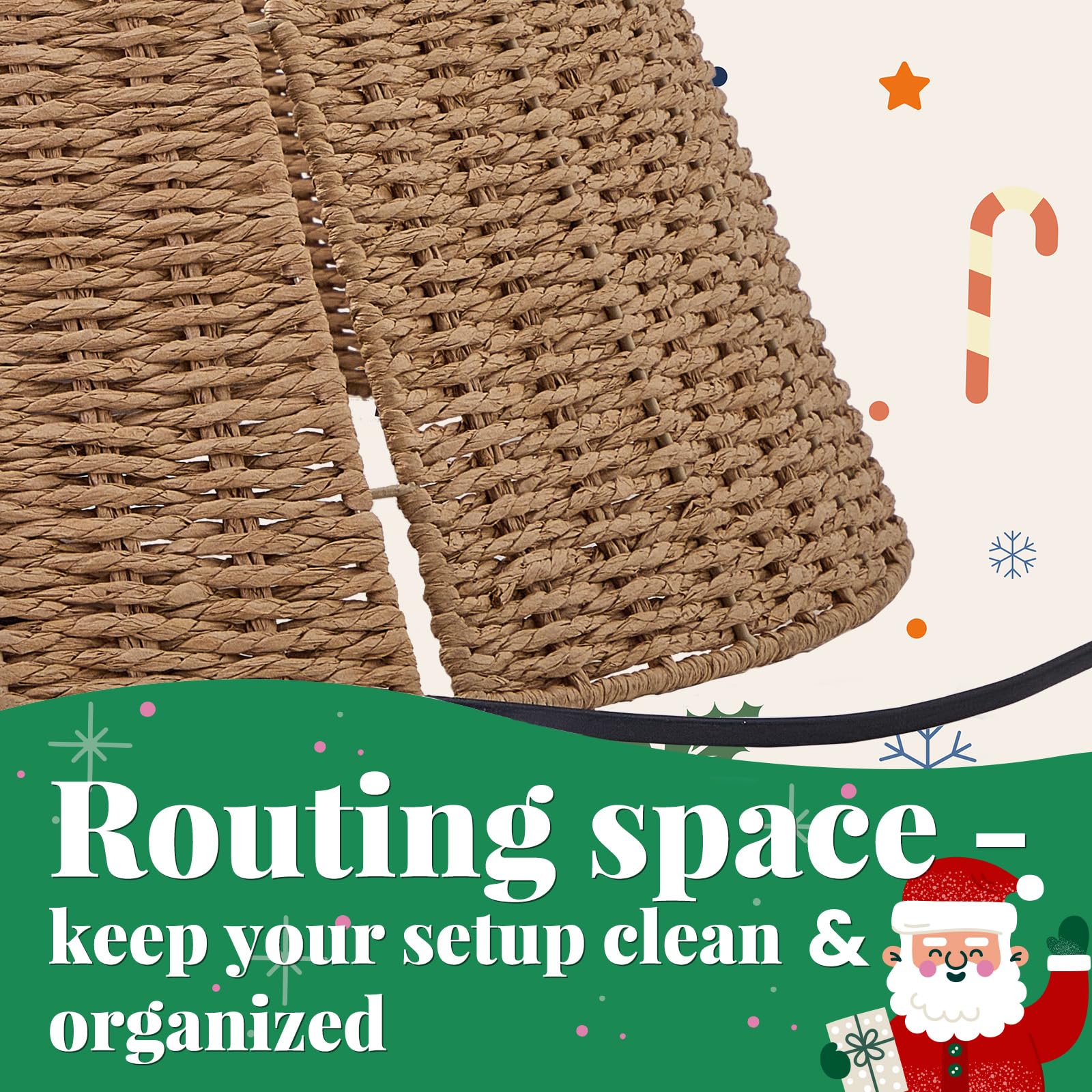 TOSTOOIRX Scalloped Rattan Christmas Tree Collar 28 Inch Hyacinth Xmas Tree Ring with Star Tree Topper, Woven Tree Base Cover for Holiday Home Decoration, Handcrafted Farmhouse Christmas Tree Decor