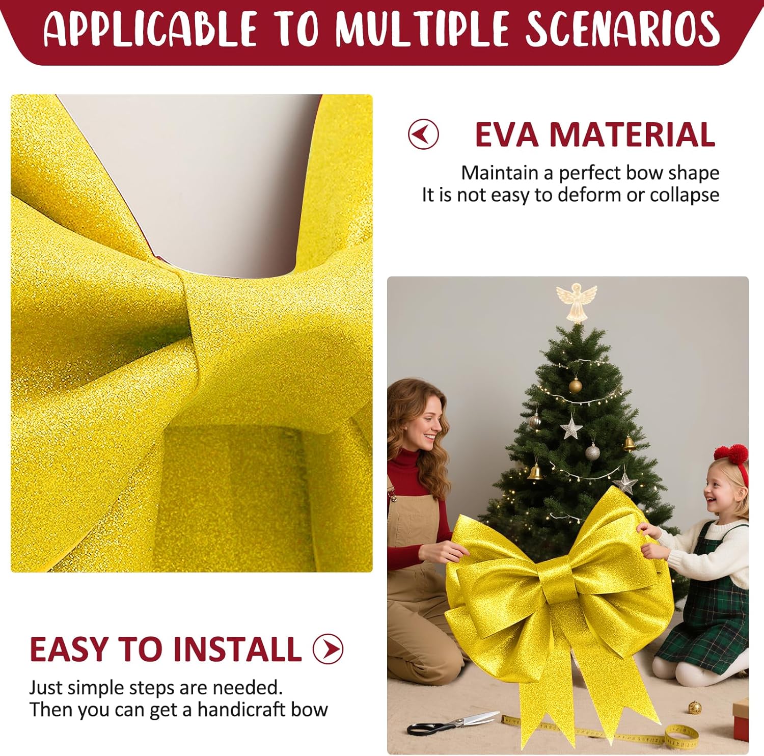 Skiennix 2 Pack Large Gold Glitter Bows - 20"x24" Giant DIY Party Decorations | Perfect for Weddings & Gifts