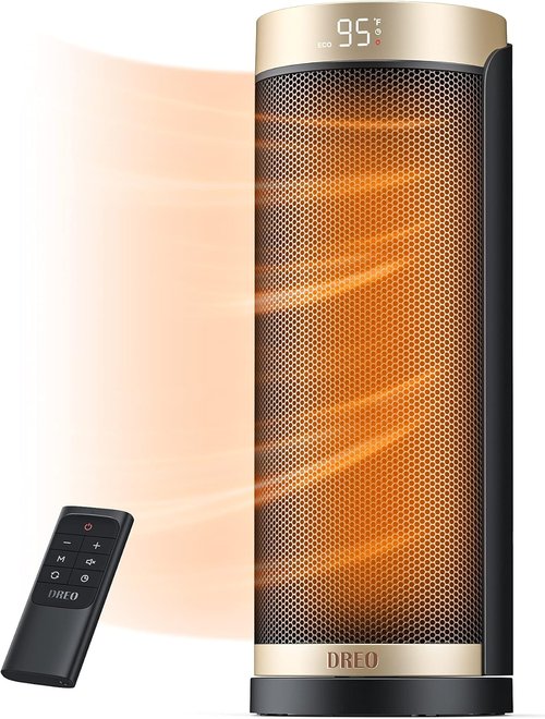DREO 1500W Electric Space Heater - Quiet Indoor Heater with Thermostat & 70° Oscillation | Remote & Timer