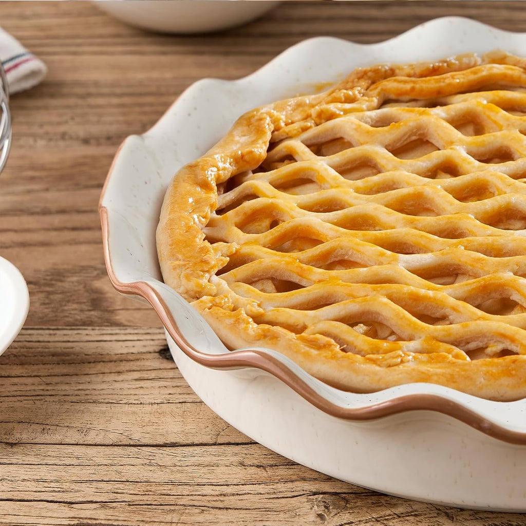 SIDUCAL Non-Stick Ceramic Pie Pan - 10.5 Inch Deep Dish with Ruffled Edge | Dishwasher & Oven Safe (White)