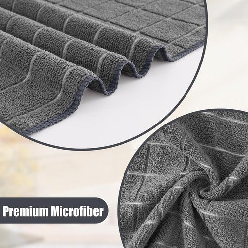 Homaxy Microfiber Kitchen Towels Set - 12 Pack Soft & Absorbent Dishcloths | Quick Drying Rags in Grey, 28 x 16 Inch & 12 x 12 Inch