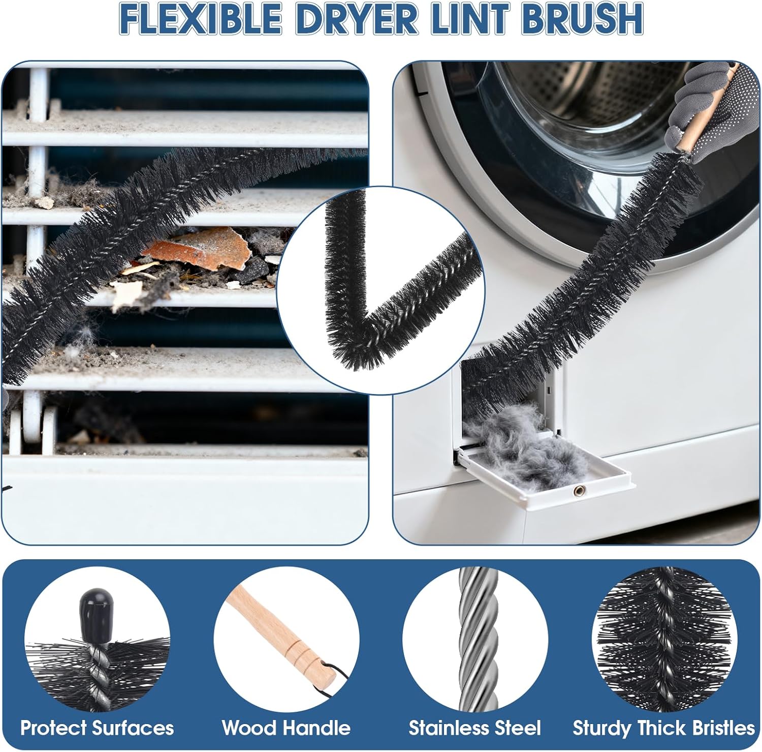 Universal Dryer Vent Cleaner Kit - Vacuum Hose Attachment & Lint Brush for Efficient Cleaning