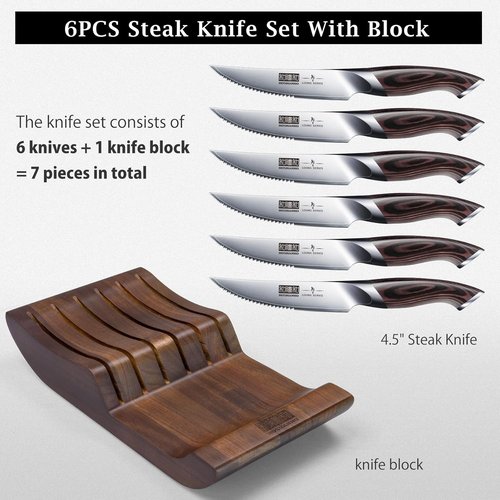 HOSHANHO Steak Knives Set - 6-Piece Japanese High Carbon Steel with Ergonomic Handles | 4.5-Inch Serrated Blades