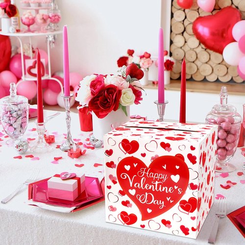 Adecortalk Valentines Card Box Happy Valentine's Day Box Valentines Gift Boxes with Heart Design for Kids Valentines Classroom Party Favor School Classroom Exchange Gifts