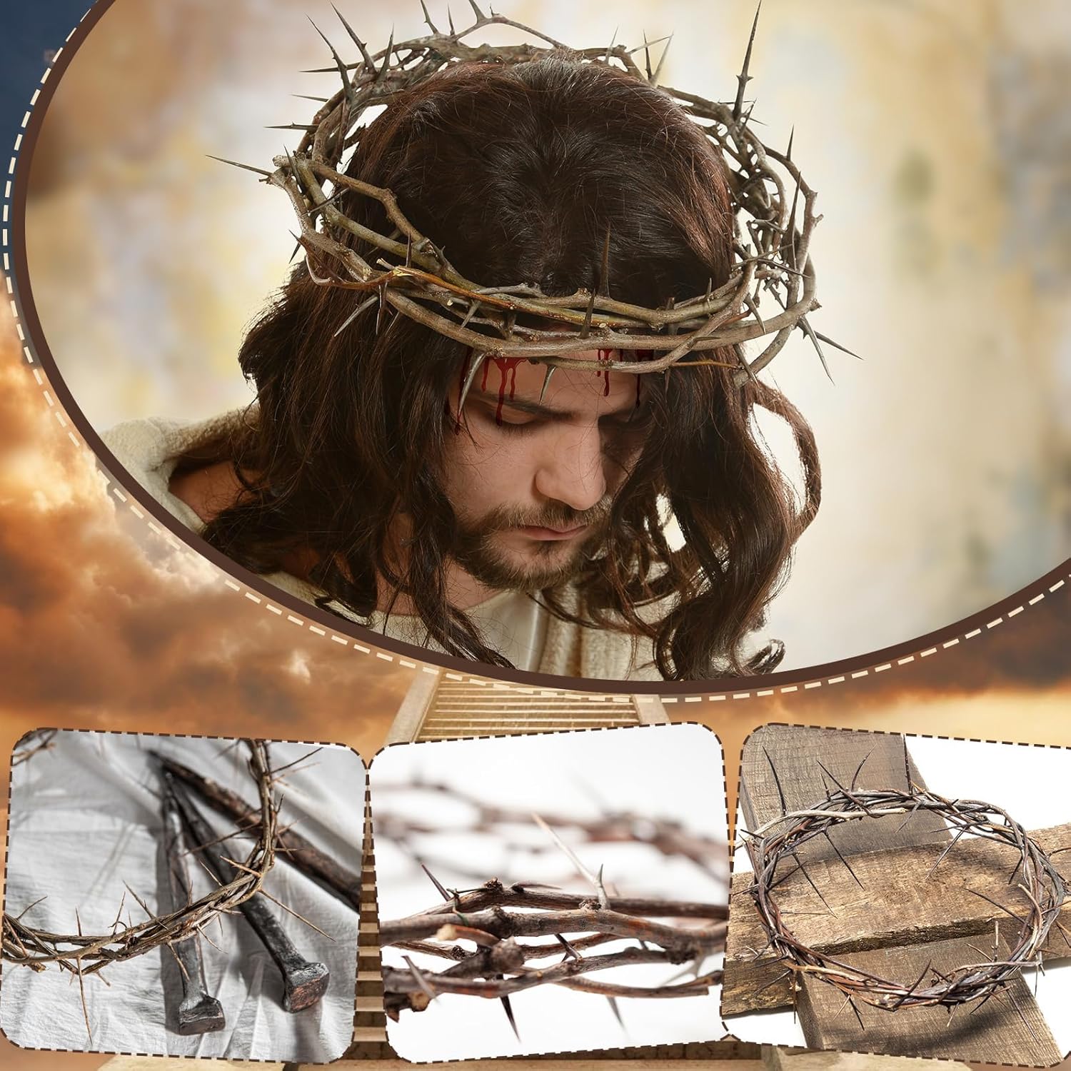 Skiennix Crown of Thorns - 4 Pieces with Crucifixion Nails | Christian Easter Home Decor