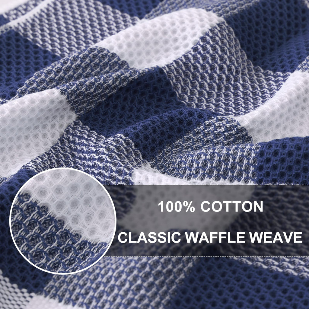 Homaxy Kitchen Towels and Dishcloths Set, 12 x 12 and 13 x 28 Inches, Set of 8 100% Cotton Waffle Weave Check Plaid Kitchen Dish Towels, Super Soft and Absorbent Dish Cloths, White & Navy Blue