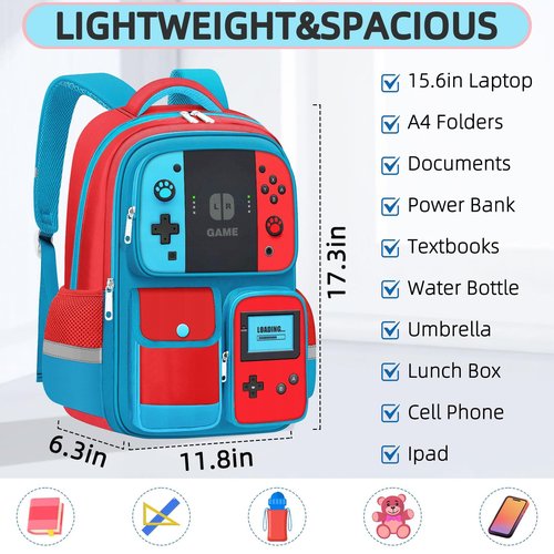 TILYTADLY School Backpack for Boys - Gamer Boys Backpack for Kids Children Elementary Middle School - Students Bag for Ages 6-18,17″ Video Game Bookbag Travel Back Pack