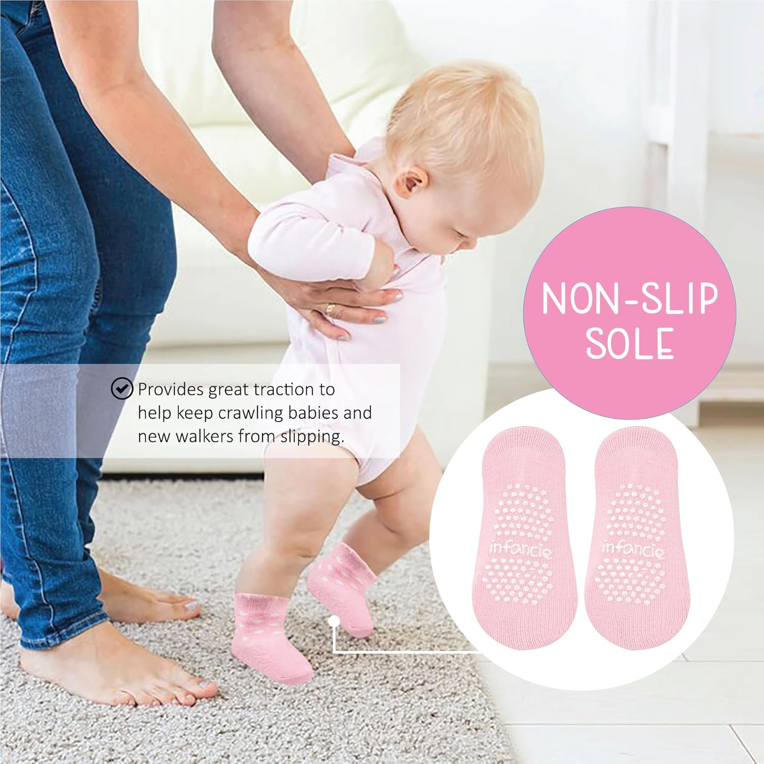 Skiennix Organic Cotton Baby Socks - GOTS Certified, Soft & Breathable | 6 Pairs for Newborn Girls (0-6 Months)