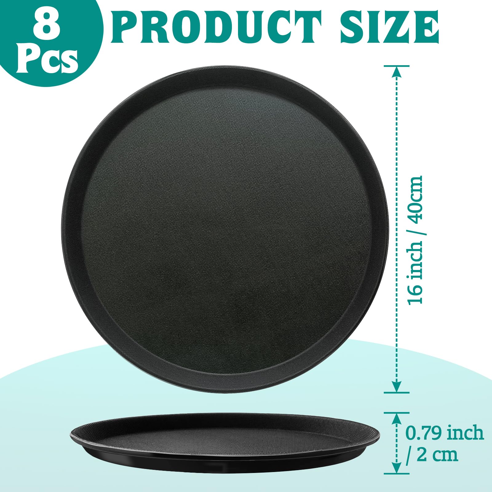 8 Pcs 16 Inch Round Serving Trays Restaurant Serving Trays Plastic Food Drink Serving Tray Non Slip Rubber Lined Black Serving Tray for Party Bar Restaurant Cocktail Cafeteria