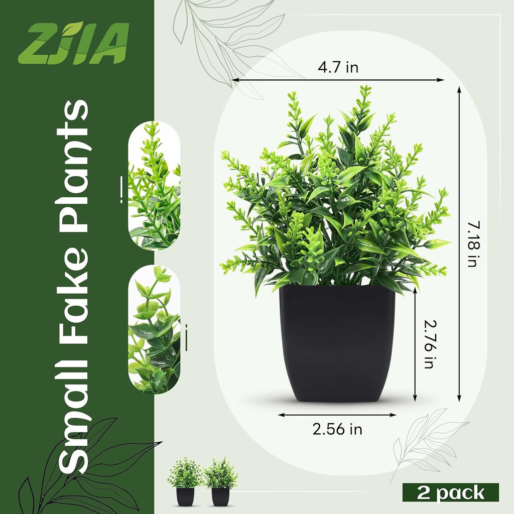 Skiennix 2 Pack Small Fake Plants - Stylish Black Bathroom Accessories for Home & Kitchen Decor