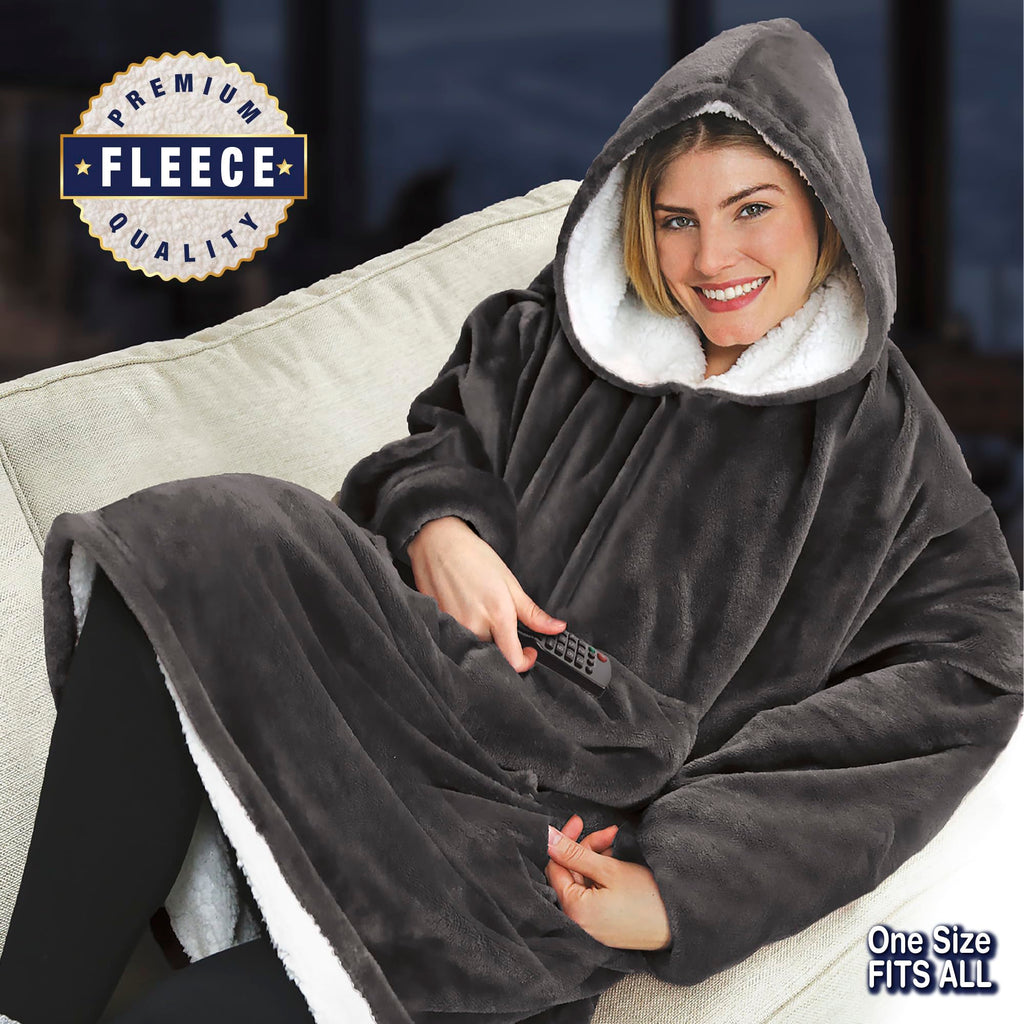 Ontel Huggle Hoodie Oversized Wearable Blanket Hoodie for Men & Women - Machine-Washable Soft Fleece Sweatshirt with Giant Hood, Large Pockets, & Sleeves, Gray