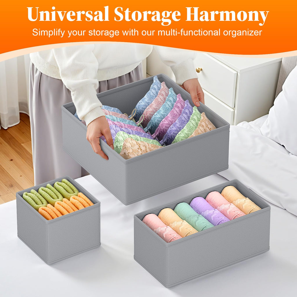 TasticTotes Drawer Organizer Clothes, 16 Pack Drawer Organizers and Underwear Organizer for Nursery, Dividers Clothes Organizer, Closet Organization and Foldable Storage Bins for Socks, Bra, Tie, Grey