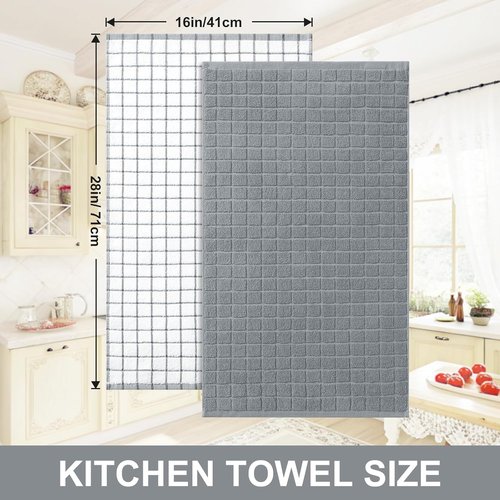 Homaxy Premium Cotton Kitchen Towels - Super Absorbent 390 GSM Dish Towels | 16"x28", Grey Check, 6 Pack