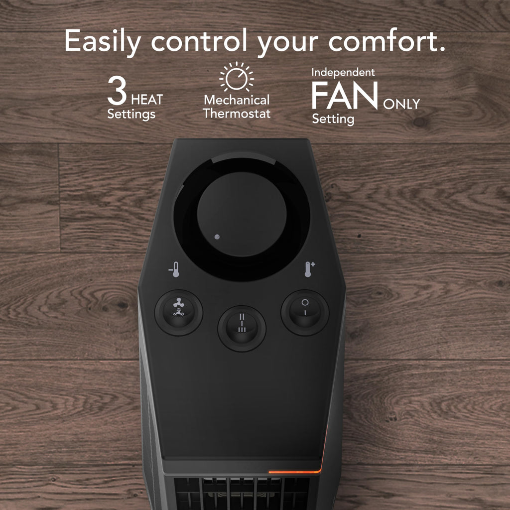 Vornado Rise 20H (2025) Whole Room Tower Heater for Home, 3 Heat Settings, Advanced Safety, Targeted Heating, 20 Inches Tall, Manual Control Dial, Heater for Bedroom, Office, and Home Use, Black