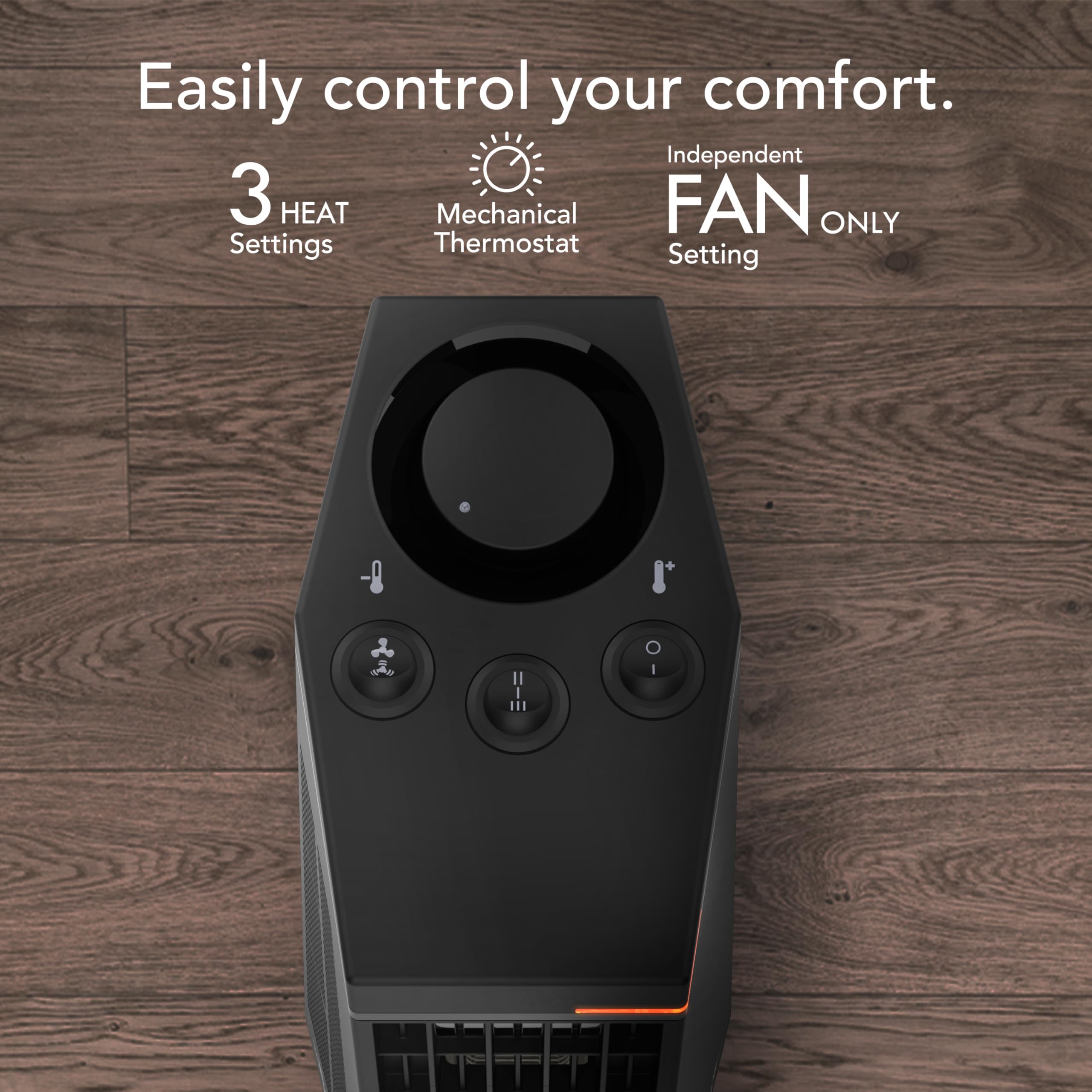 Vornado Rise 20H (2025) Whole Room Tower Heater for Home, 3 Heat Settings, Advanced Safety, Targeted Heating, 20 Inches Tall, Manual Control Dial, Heater for Bedroom, Office, and Home Use, Black