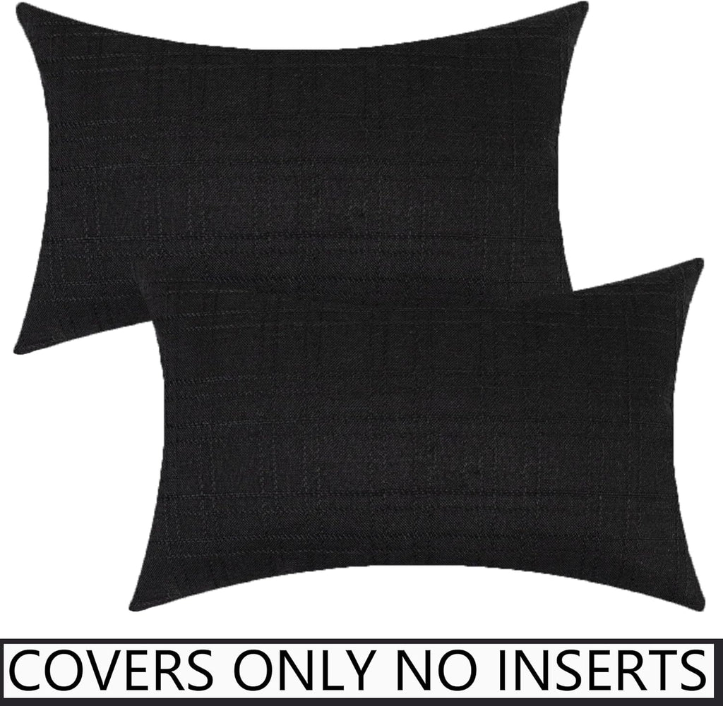 UGASA Outdoor Throw Pillow Covers - Waterproof Plaid Texture | Set of 2, 12x20 Inch, Black for Patio & Garden