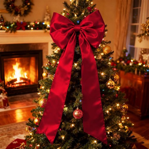 16 x 42 Inches Extra Large Christmas Satin Bows Christmas Tree Topper Decorations Xmas Tree Toppers Bows，Bows for Home Wreath Wall Backdrop Birthday Wedding Party Decorations(Red)