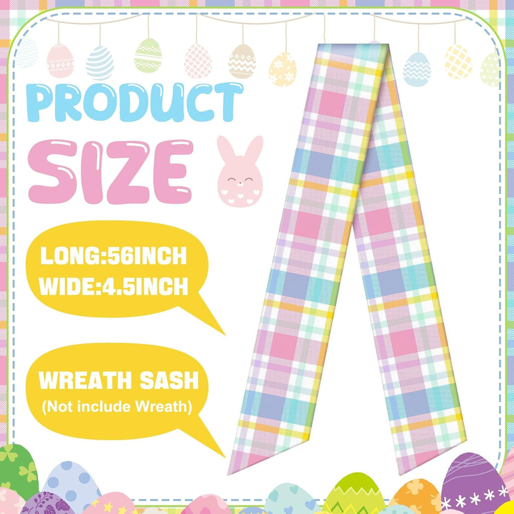 VitalCozy Easter Plaid Wreath Sash - Elegant Satin Ribbon for Monogrammed Decor | Indoor/Outdoor Use