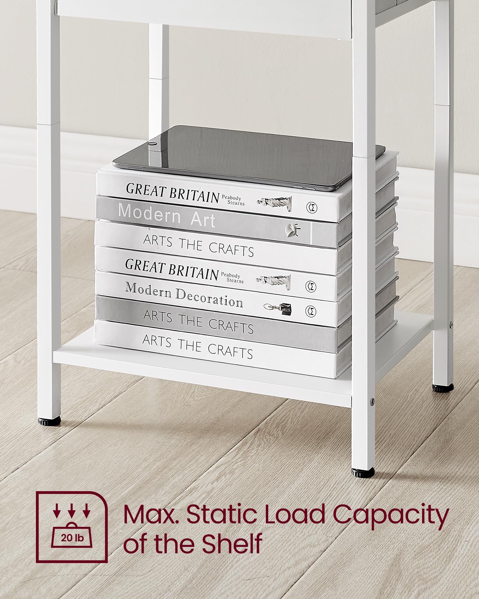 VASAGLE Nightstands, Set of 2 Side Tables with Fabric Drawer, 24-Inch Tall End Tables with Storage Shelf, Bedroom, White ULGS221W14
