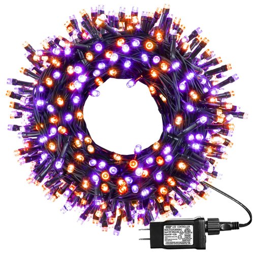 kemooie 164 FT 250 LED Halloween Lights, Black Wire Plug in Fairy Lights with Timer Function, Waterproof String Lights with 8 Modes for Outdoor Halloween Party Porch Patio Garden Decoration