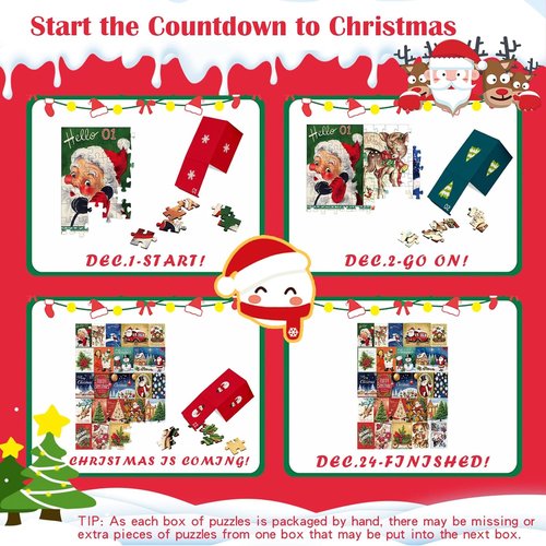 Lihome Advent Calendar Puzzle 2024 - 1008 Pieces Christmas Countdown Jigsaw Game for Family Fun