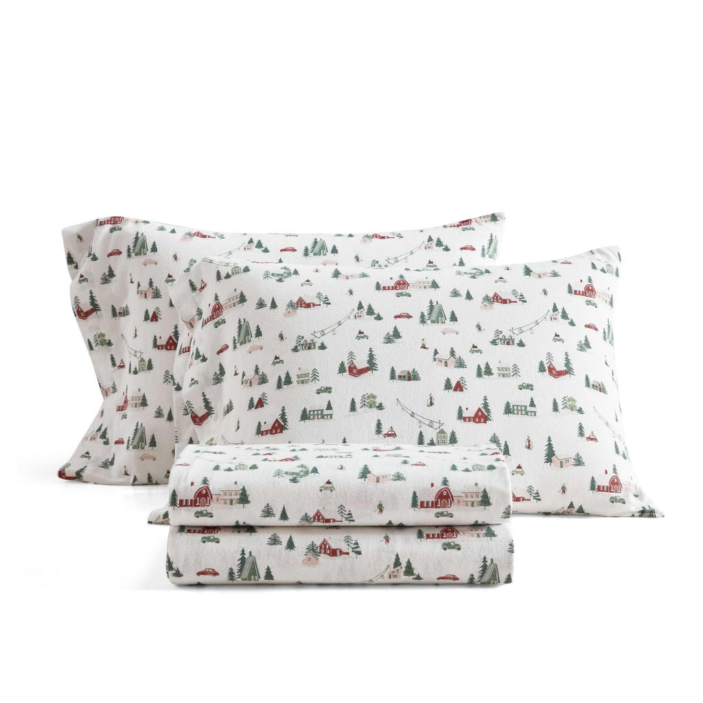Martha Stewart - Flannel Sheets King Size, Anti-Pilling & Wrinkle Resistant Cotton, Touchably Soft for All-Season Comfort - Bed Sheets with Matching Pillowcases & Fitted Sheet (Ski Village Green)