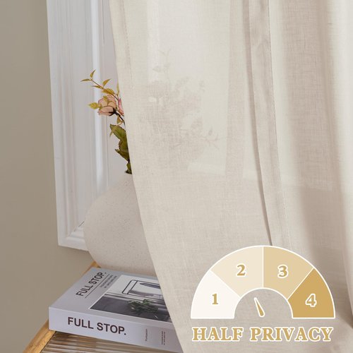 H.VERSAILTEX Tie Up Linen Curtains 63 Inch Length Nature Linen Textured Privacy Curtain Multi Hanging Ways Shade Balloon Window Shade Rod Pocket Casual Curtain - 42x63 - Natural
