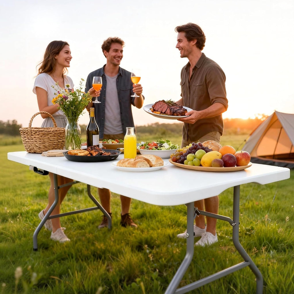 Skiennix Folding Table - 6FT Heavy Duty Waterproof Design | Portable & Foldable with Handle, 350 LBS Capacity