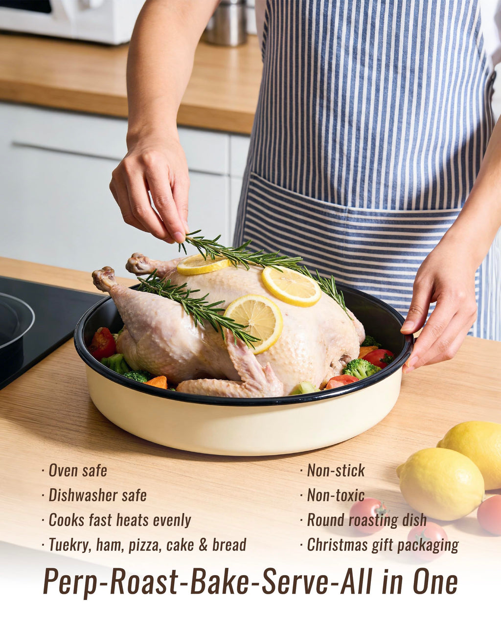 MCCSI Enamel Round Roasting Pan Set Baking Dish 4-Pack 9/10/12/14 Inch High Temperature Resistance Bakeware for Pizza Chicken, Oven Dishwasher Safe Birthday Mother Day Gift for Wife & Mom Cake Pan