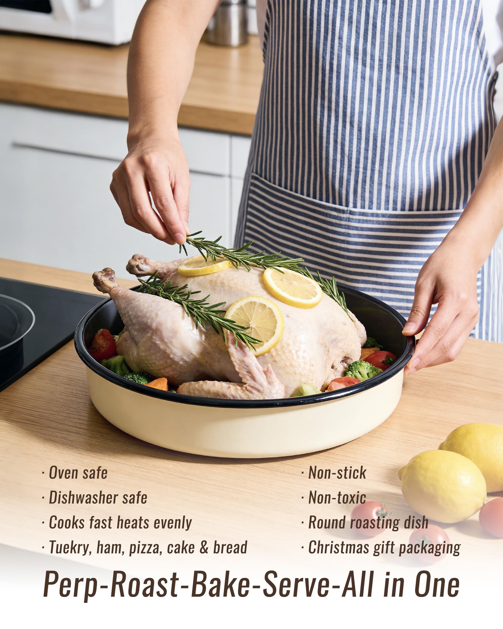 MCCSI Enamel Round Roasting Pan Set Baking Dish 4-Pack 9/10/12/14 Inch High Temperature Resistance Bakeware for Pizza Chicken, Oven Dishwasher Safe Birthday Mother Day Gift for Wife & Mom Cake Pan