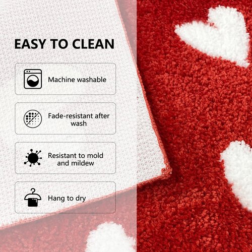 APROPHIC Valentine's Day Heart Bath Mat for Bathroom Decor, Valentines Bathroom Decorations Red and White Rugs Non Slip Absorbent, Soft Funny Bath Rug, Washable, 17x24in