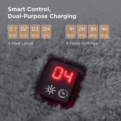 Bedsure Cordless Heated Blanket - Fluffy Electric Wearable Blanket Hoodie with 20000mAh Battery Pack, Portable USB Heated Shawl as Winter Gifts for Women Mom, 4 Heat Levels & 4 Timers, 55"x69", Grey