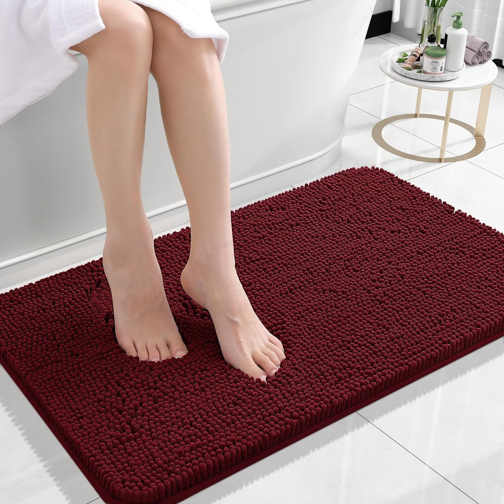 OLANLY Small Bathroom Rugs - Extra Soft Chenille Bath Mats | Quick Dry, Machine Washable, 24x16, Burgundy