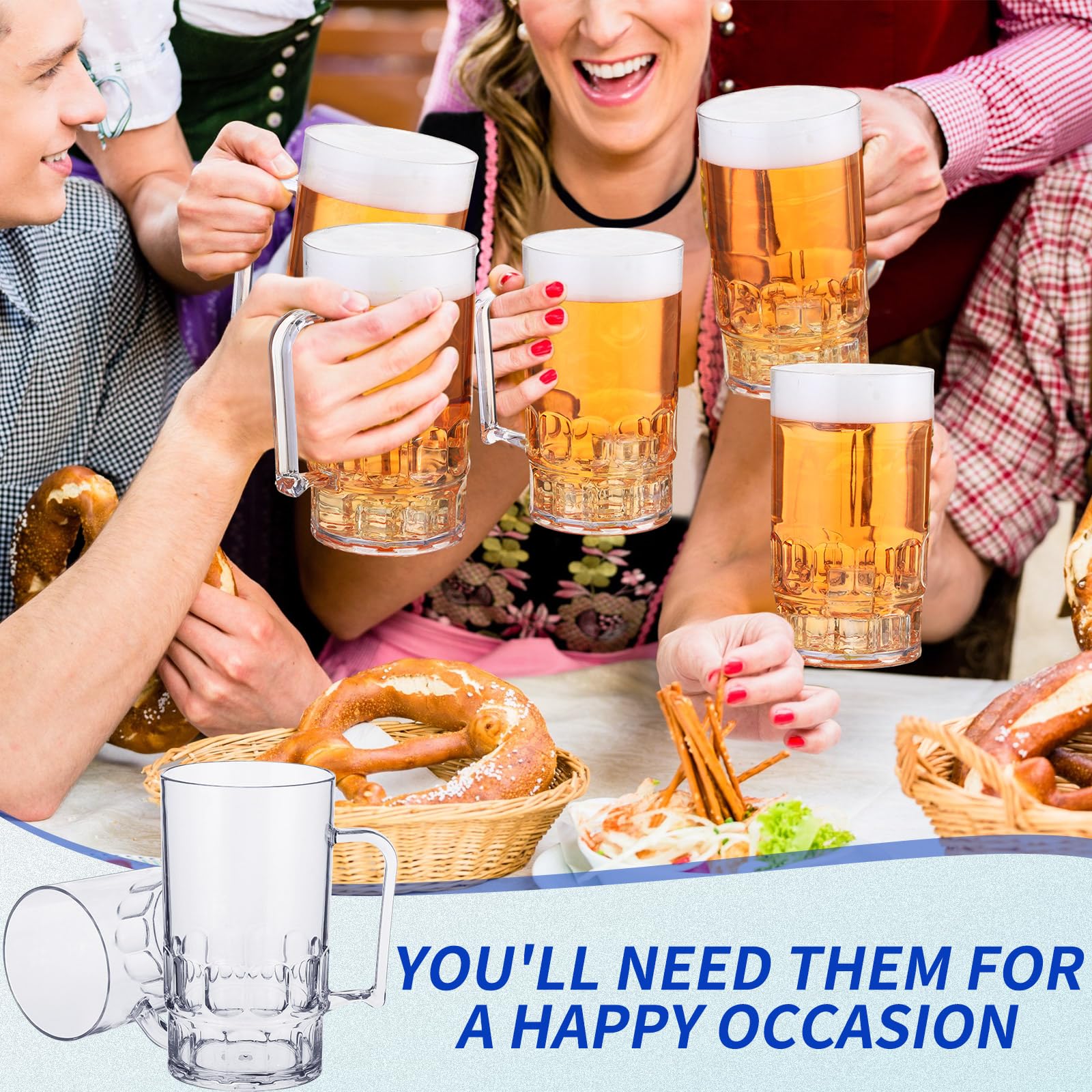 Mifoci 12 Pcs 26 oz Plastic Beer Mugs with Handles Plastic Clear Cup Drinkware Steins Bulk Reusable Acrylic Beer Drinking Cups with Handle for Drinking Restaurant Bar Home