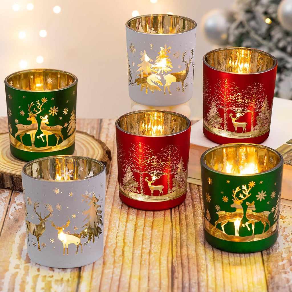 Regine Switzerland Christmas Glass Votive Candle Holders - 6 Pcs Tea Light Holders for Festive Table Décor | 3.15” x 2.75”, Matte Finish