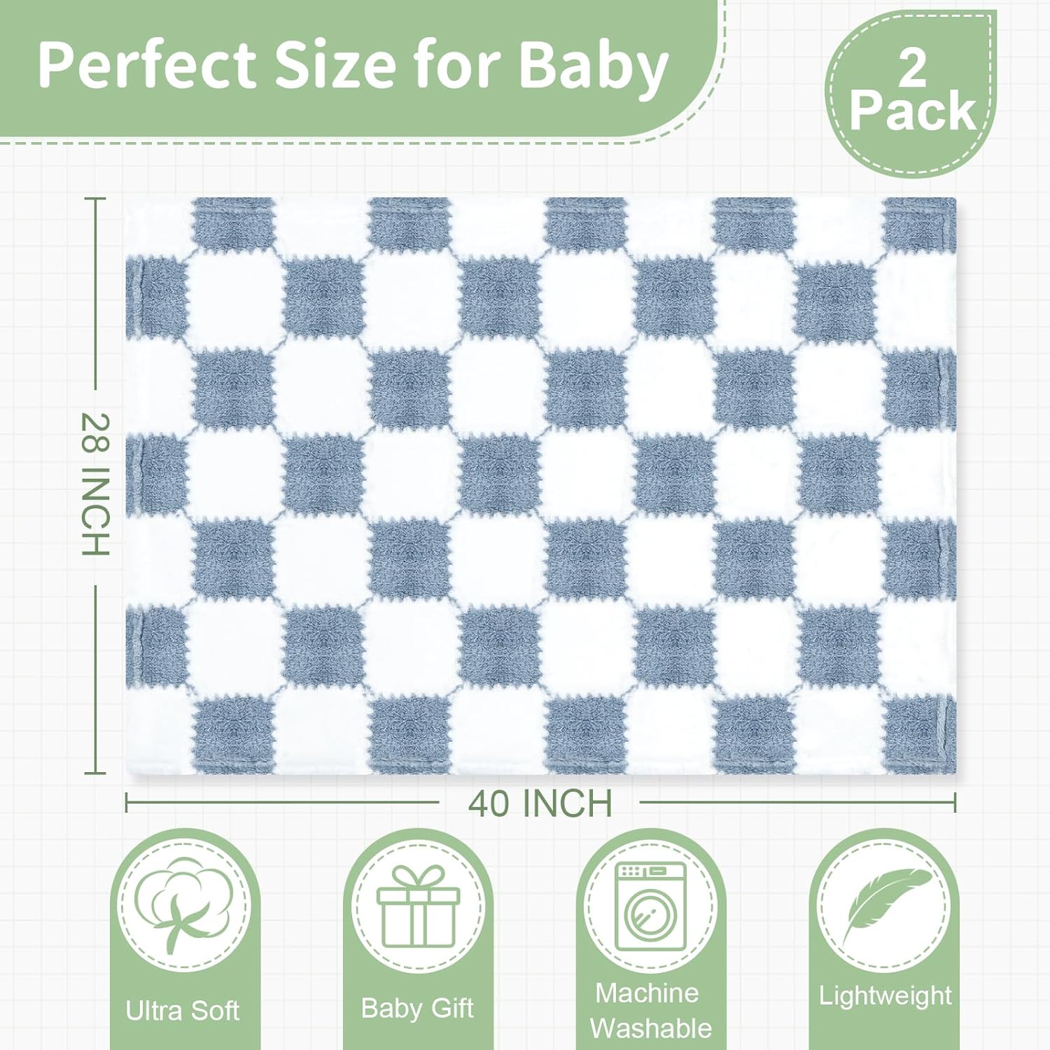 Regine Switzerland Checkered Baby Blanket - Soft Fleece for Boys | 2-Pack, 28 x 40 Inches, Ideal Newborn Gift