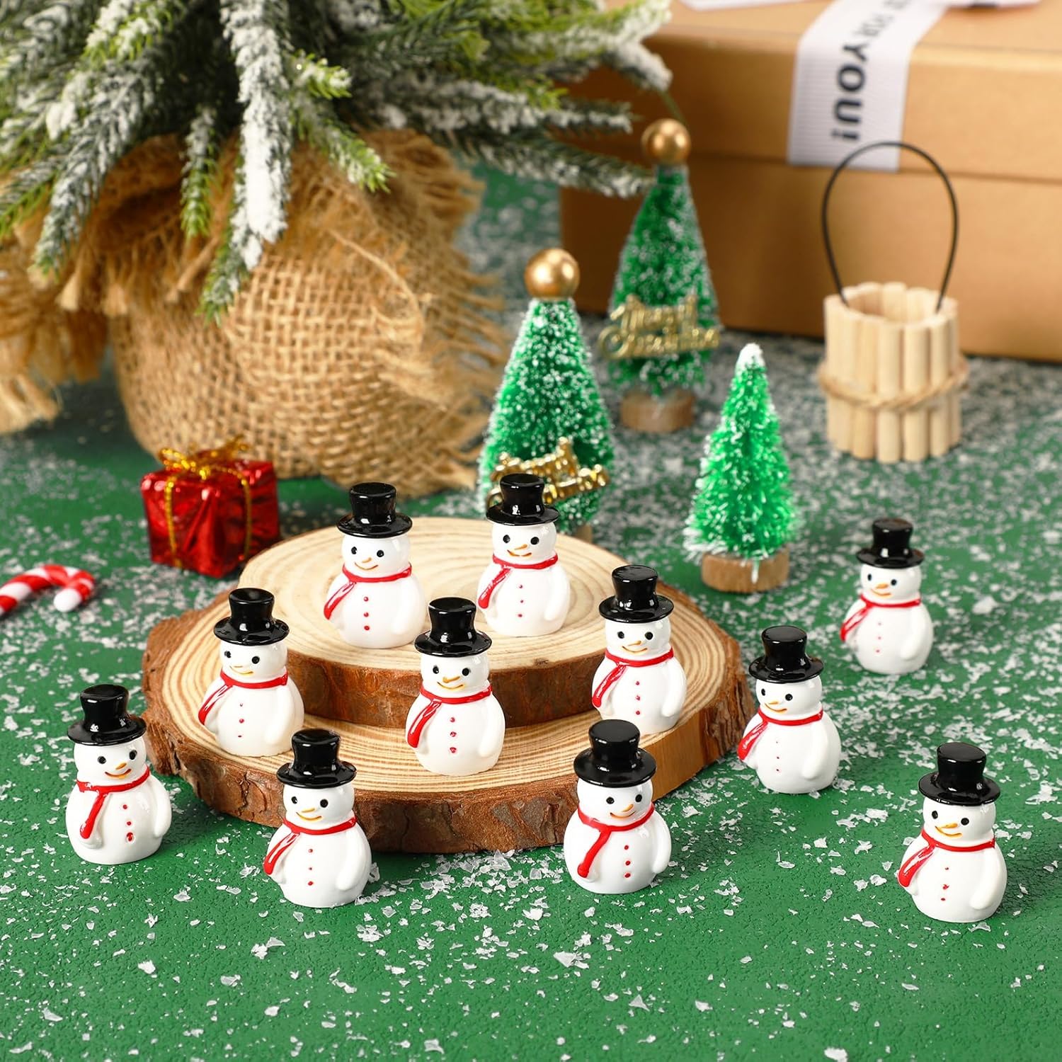 Skiennix Mini Snowman Figurines - 16 Pcs Resin Ornaments for Winter DIY Crafts & Fairy Garden Decor