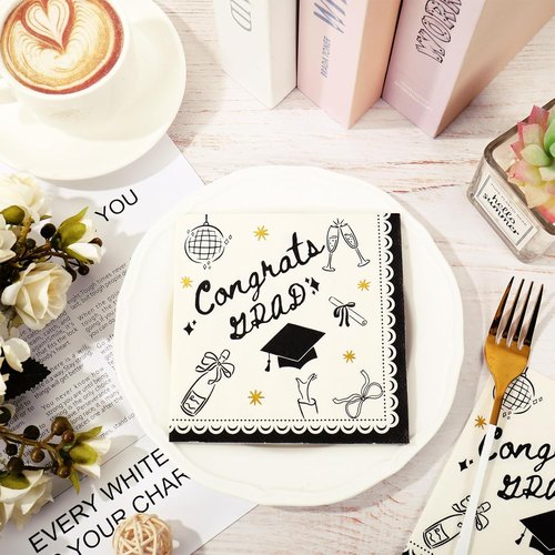 FYSUIMU Graduation Cocktail Napkins - 50 Pcs 3-Ply Disposable Paper for Grad Party Celebrations