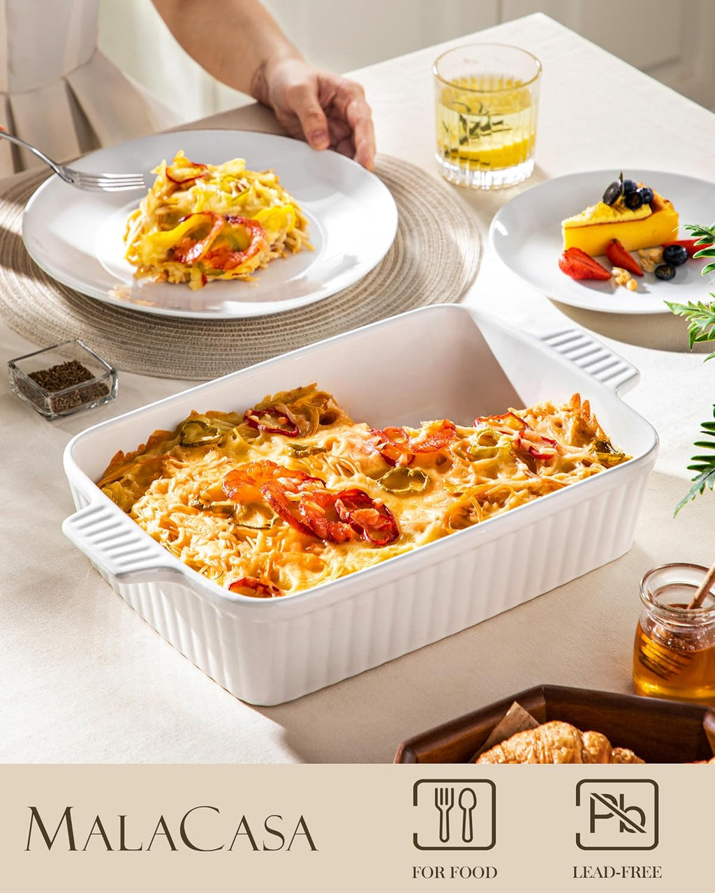 MALACASA Porcelain Casserole Dish Set - Versatile Bakeware Set of 5 (9.5" to 15.6") | Oven Safe