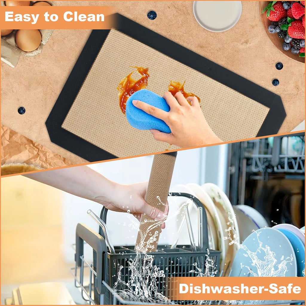 Silicone Baking Mat - 2 Pack Reusable Non-Stick Food Safe Mats for Cookies & Bread | 11.8"L x 8.3"W