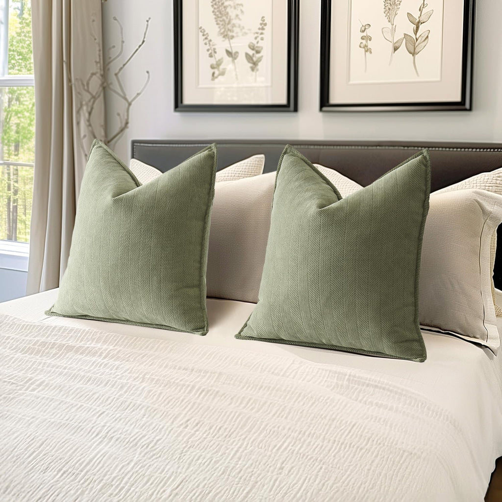 MIULEE Decorative Pillow Covers - Soft Chenille Sage Green | 18x18 Inch Luxurious Farmhouse Cushion for Sofa & Bedroom