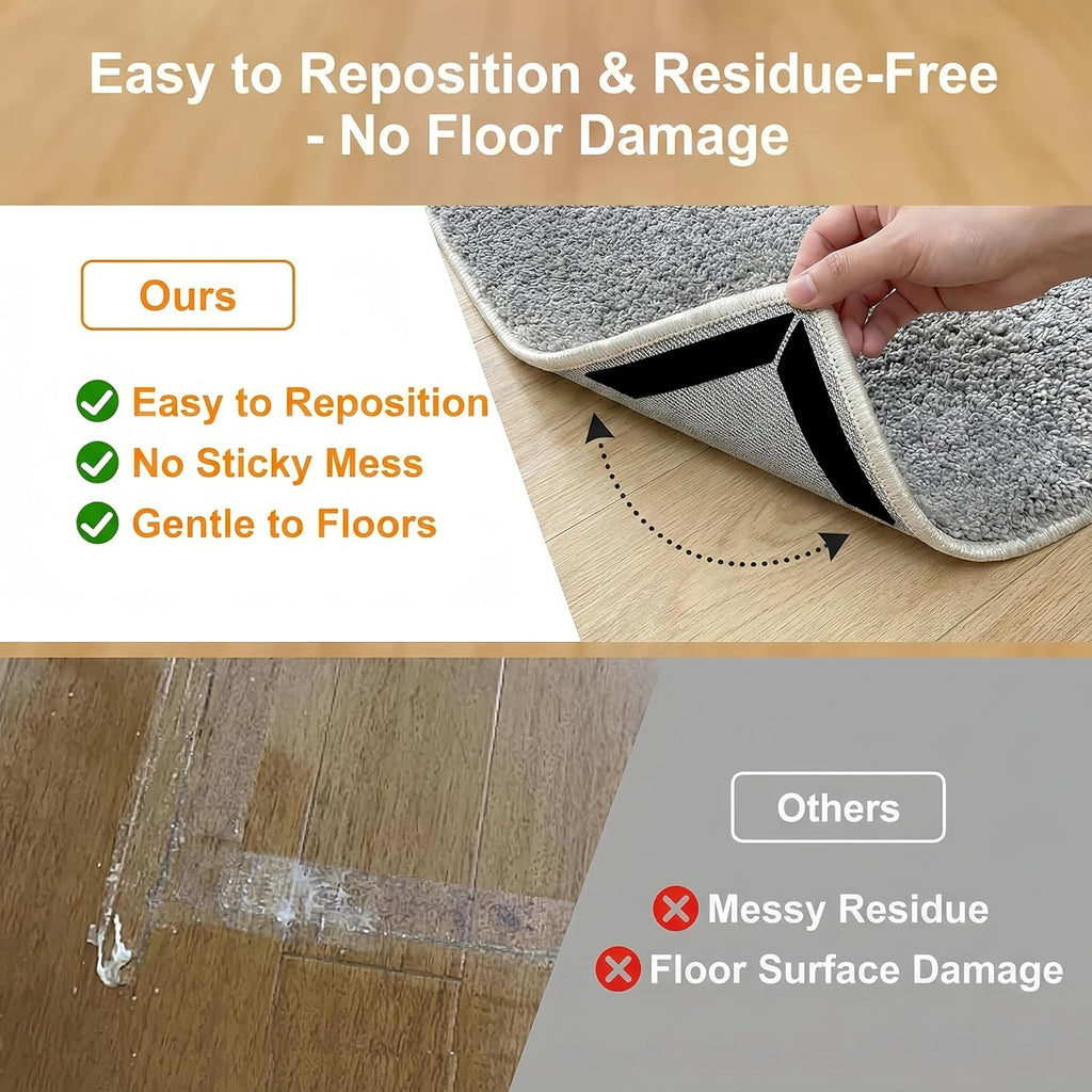 Skiennix 12 PCS Rug Gripper - Non-Slip Double-Sided Carpet Tape for Hardwood Floors | Black