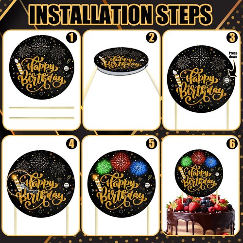 Birthday Cake Toppers，with Light and Music, Blowable，Birthday candles，Fabulous Cake Decoration for girl or Women– Plays Hit Song 'HAPPY Birthday' (Black Gold)
