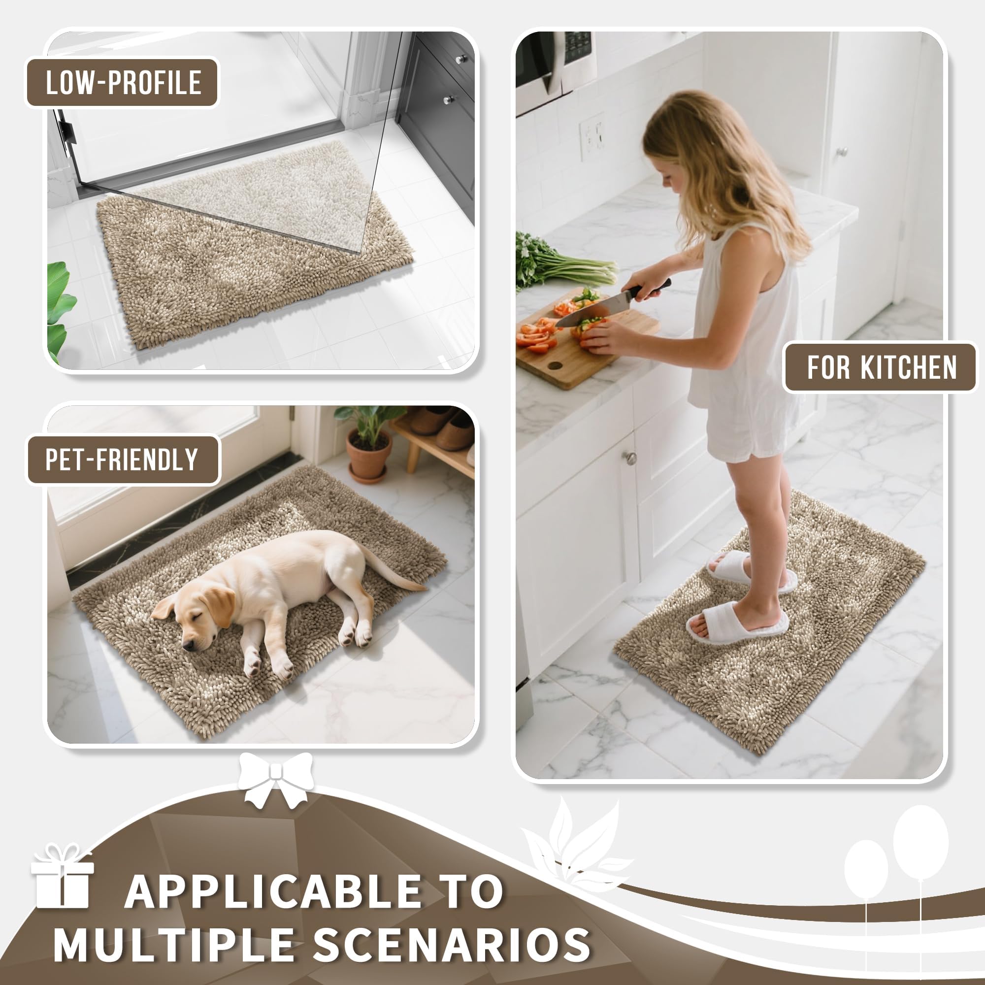 Yimobra Long Bathroom Rugs Runner 60x24 Inch, Extra Thick Soft Absorbent Chenille Bath Mat, Non Slip Machine Washable, Quick Dry Bath Rugs for Bathroom Floor, Tub and Shower, Camel