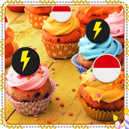 Honeydak 48 Pcs Cartoon Red and White Cupcake Ring Cartoon Birthday Decorations Yellow Cake Topper Ring Red and White Cupcake Topper Birthday Party Decorations for Girls Party