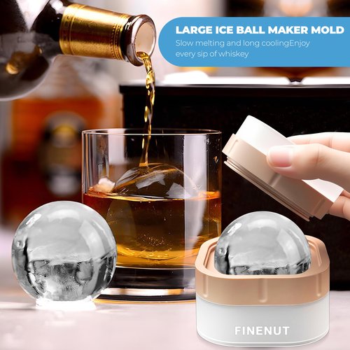 FINENUT Silicone Ice Ball Mold with Lid, 4 Pack – 2.5 Inch Large Sphere Round Ice Maker, Easy Release BPA-Free Silicone Trays for Whiskey & Cocktails, Home Bars & Freezer (Multicolor-Premium)