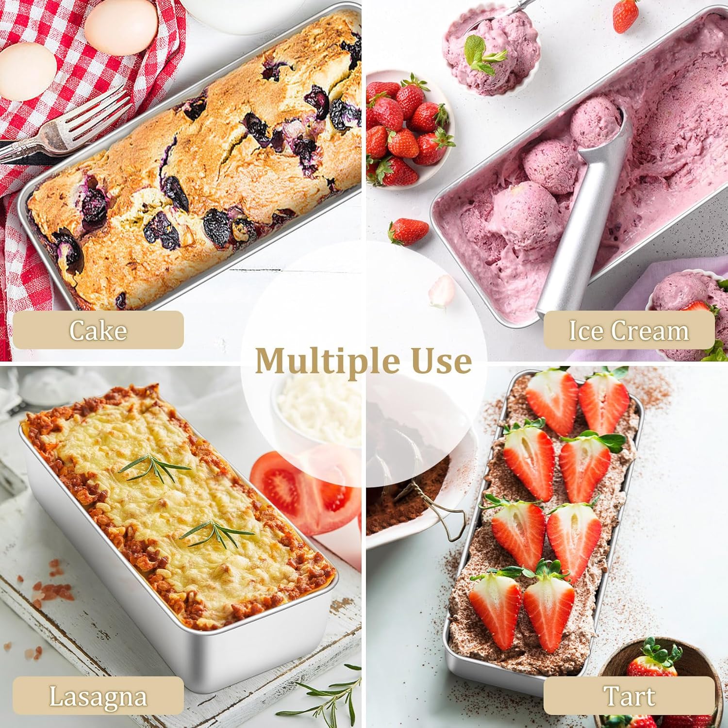 TeamFar Stainless Steel Loaf Pan Set - 12 x 5 Inch Baking Pans for Bread, Meatloaf & Cakes | 2 Pack, Non-Toxic & Dishwasher Safe