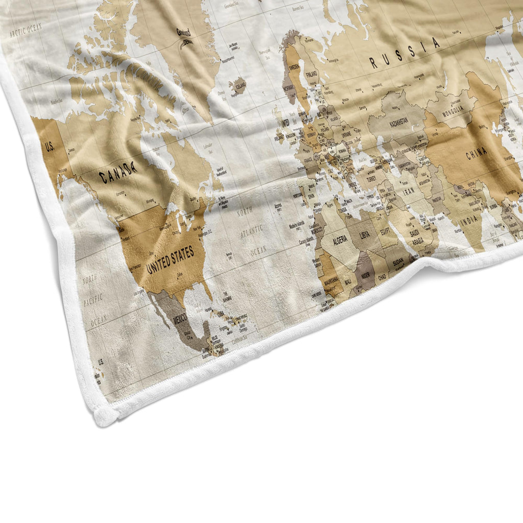 VeiVian World Map Fleece Throw Blanket For Couch, Sofa, Vintage Topography Educational College Kids Children Bed Travel Camping Blanket, Geographical Map Throw, 50X60in